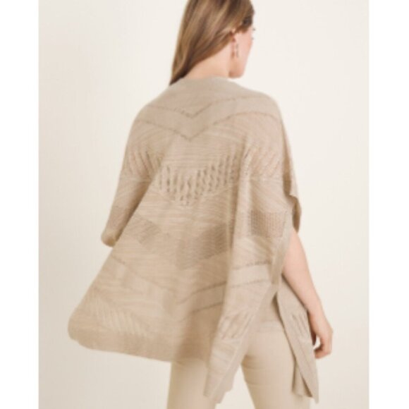 Chicos Ruana Wrap Womens S/M Tan Textured Striped Open Front New - Picture 2 of 9